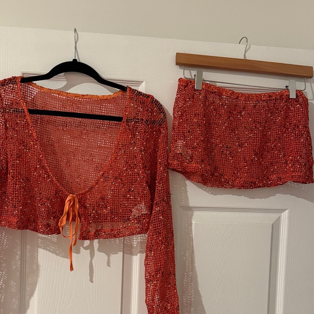 SHEIN Orange Crochet Swim Coverup Set